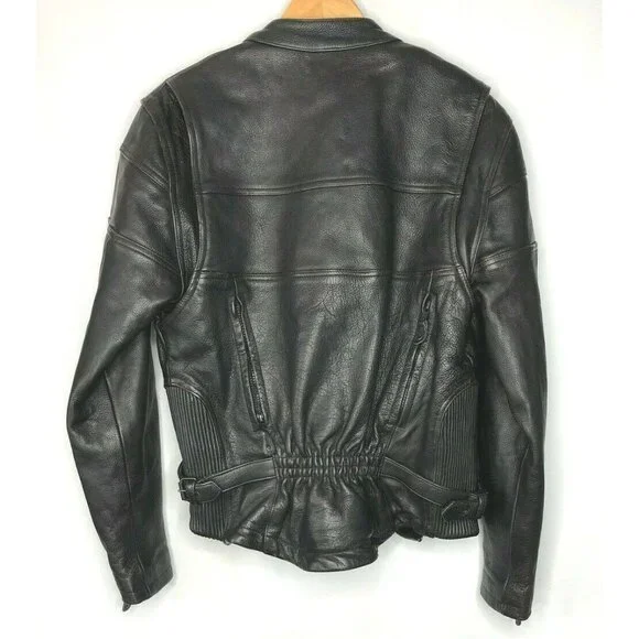 UNIK Ultra Heavy LEATHER Motorcycle Zip Buckle Lined Jacket Womens Size S Black - Picture 2 of 12